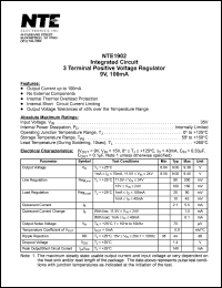 NTE1902 datasheet: Integrated circuit. 3 terminal positive voltage regulator 9V, 100mA. NTE1902