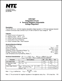 NTE1927 datasheet: Integrated circuit. Negative adjustable 4 terminal voltage regulator. -30V to -2.2V, 1A. NTE1927