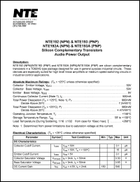 NTE193 datasheet: Silicon complementary PNP transistor. Audio power output. NTE193