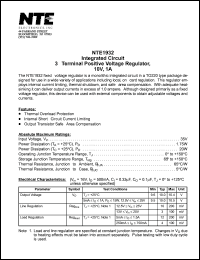 NTE1932 datasheet: Integrated circuit. 3-terminal positive voltage regulator, 10V, 1A. NTE1932