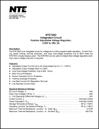 NTE1942 datasheet: Integrated circuit. Positive adjustable voltage regulator, 2.85V to 36V, 2A. NTE1942