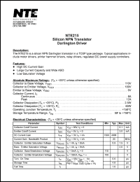 NTE215 datasheet: Silicon NPN transistor. Darlington driver. NTE215