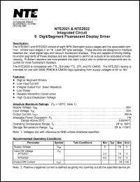 NTE2022 datasheet: Integrated circuit. 8-digit/segment fluorescent display driver. NTE2022