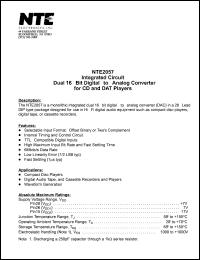 NTE2057 datasheet: Integrated circuit. Dual 16-bit multiplying digital-to-analog converter for CD and DAT players. NTE2057