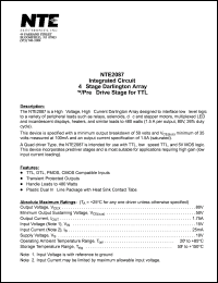 NTE2087 datasheet: Integrated circuit. 4-stage darlington array w/pre-drive stage for TTL. NTE2087