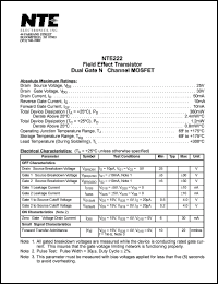 NTE222 datasheet: Feild effect transistor. Dual gate N-cannel MOSFET. NTE222