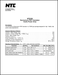 NTE226 datasheet: Germanium PNP transistor. Audio power amp. NTE226