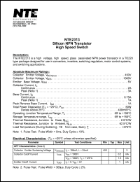 NTE2313 datasheet: Silicon NPN transistor. High speed switch. NTE2313