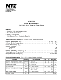 NTE2330 datasheet: Silicon NPN transistor. High gain amp w/internal zener diode. NTE2330