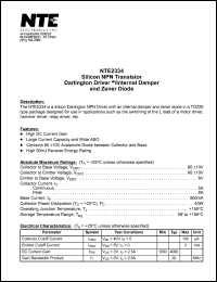 NTE2334 datasheet: Silicon NPN transistor. Darlington driver, w/internal damper and zener diode. NTE2334