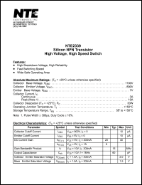 NTE2339 datasheet: Silicon NPN transistor. High voltage, high speed switch. NTE2339