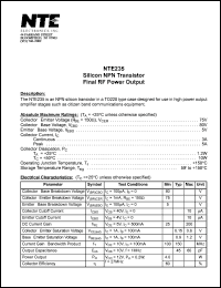 NTE235 datasheet: Silicon NPN transistor. Final RF power output. NTE235