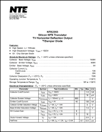 NTE2353 datasheet: Silicon NPN transistor. TV horizontal deflection output w/damper diode. NTE2353