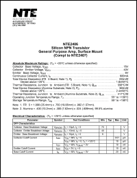 NTE2406 datasheet: Silicon NPN transistor. General purpose amp, surface mount (compl to NTE2407). NTE2406