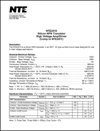 NTE2410 datasheet: Silicon NPN transistor. High voltage amp/driver (compl to NTE2411). NTE2410