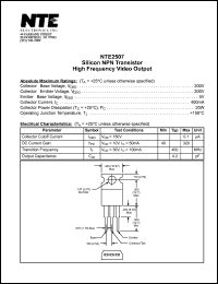 NTE2507 datasheet: Silicon NPN transistor. High frequency video output. NTE2507