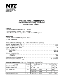 NTE2509 datasheet: Silicon complementary PNP transistor. Video output for HDTV. NTE2509