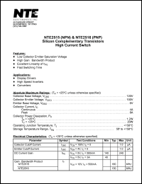 NTE2515 datasheet: Silicon complementary NPN transistor. High current switch. NTE2515