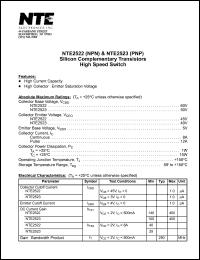 NTE2523 datasheet: Silicon complementary PNP transistor. High speed switch. NTE2523