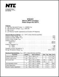 NTE2521 datasheet: Silicon NPN transistor. Video output for HDTV. NTE2521