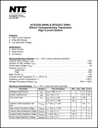 NTE2536 datasheet: Silicon complementary NPN transistor. High current switch. NTE2536