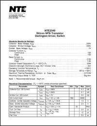 NTE2549 datasheet: Silicon NPN transistor. Darlington driver, switch. NTE2549