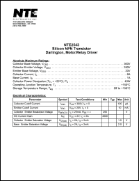 NTE2543 datasheet: Silicon NPN transistor. Darlington, motor/relay driver. NTE2543