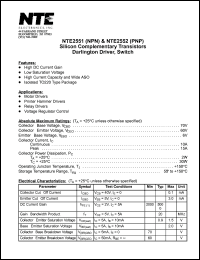 NTE2551 datasheet: Silicon complementary NPN transistor. Darlington driver, switch. NTE2551