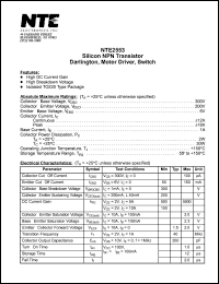 NTE2553 datasheet: Silicon NPN transistor. Darlington, motor driver, switch. NTE2553