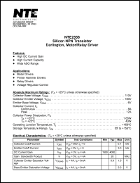 NTE2556 datasheet: Silicon NPN transistor. Darlington motor/relay driver. NTE2556