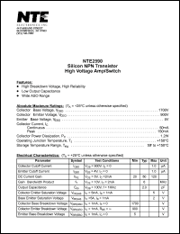 NTE2590 datasheet: Silicon NPN transistor. High voltage amp/switch. NTE2590