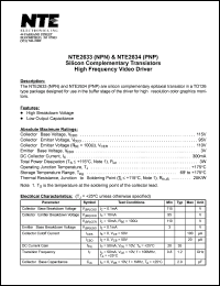 NTE2633 datasheet: Silicon complementary NPN transistor. High frequency video driver. NTE2633
