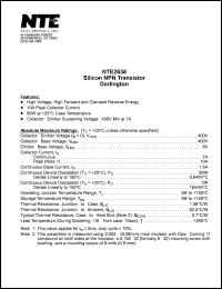 NTE2638 datasheet: Silicon NPN transistor. Darlington. NTE2638