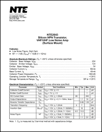 NTE2643 datasheet: Silicon NPN transistor. VHF/UHF low noise amp (surface mount). NTE2643
