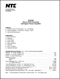 NTE266 datasheet: Silicon NPN transistor. Darlington power amplifier. NTE266