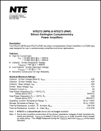 NTE273 datasheet: Silicon darlington complementary PNP power aplifier. NTE273