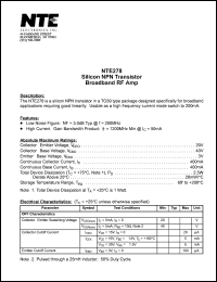 NTE278 datasheet: Silicon NPN transistor. Broadband RF amp. NTE278