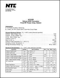 NTE282 datasheet: Silicon NPN transistor. Final RF power amp, switch. NTE282