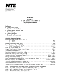 NTE2921 datasheet: MOSFET. N-Ch, enhancement mode high speed switch. NTE2921