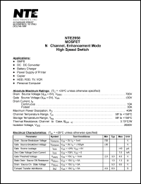 NTE2958 datasheet: MOSFET. N-channel, enhancement mode high speed switch. NTE2958