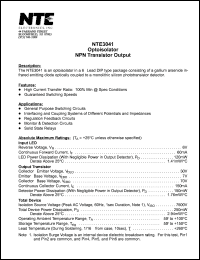 NTE3041 datasheet: Optoisolator. NPN transistor output. NTE3041