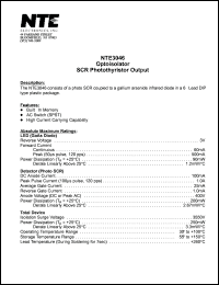 NTE3046 datasheet: Optoisolator. SCR photothyristor output. NTE3046