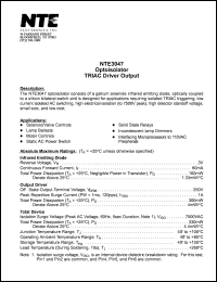 NTE3047 datasheet: Optoisolator. TRIAC driver output NTE3047