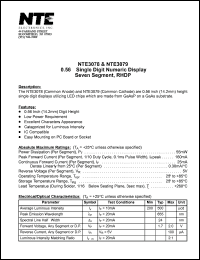 NTE3079 datasheet: 0.56 inch single digit numeric display, seven segment, common cathode, RHDP. NTE3079