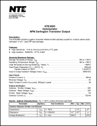 NTE3083 datasheet: Optoisolator. NPN darlington transistor output. NTE3083