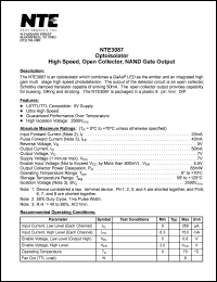 NTE3087 datasheet: Optoisolator. High speed, open collector, NAND gate output. NTE3087