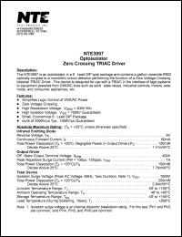 NTE3097 datasheet: Optoisolator. Zero crossing TRIAC driver. NTE3097