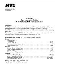 NTE3104 datasheet: Opto interrupter module. Photo reflector, NPN transistor output. NTE3104