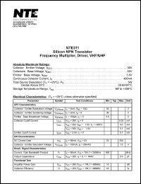 NTE311 datasheet: Silicon NPN transistor. Frequency multiplier, driver VHF/UHF. NTE311