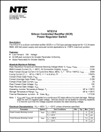 NTE314 datasheet: Silicon controlled rectifier (SCR). Power regulator switch. NTE314